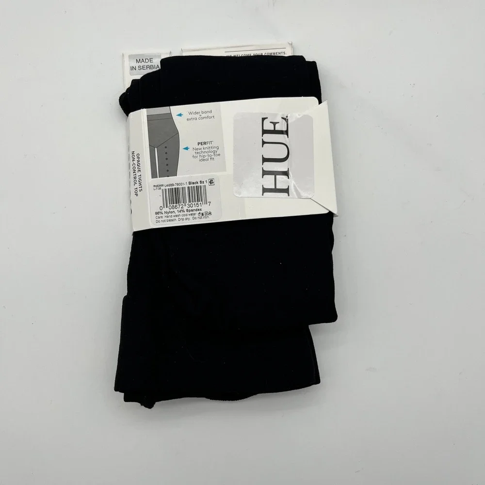 HUE Opaque Tights Women Size 1 Black Non-Control Top Perfit Technology